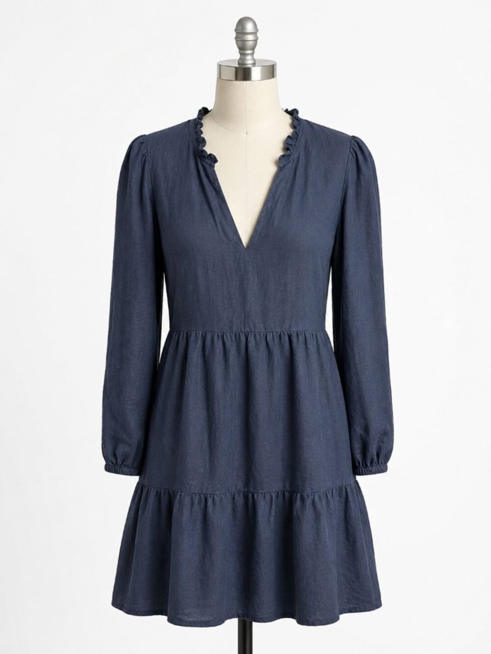 Boden Esme 100% Linen Tiered Mini Dress Navy Blue Size 10